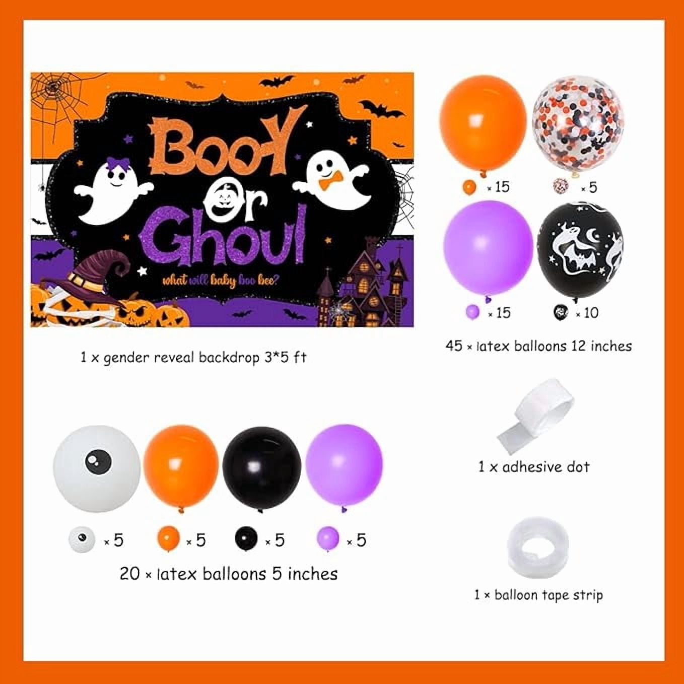 Halloween Gender Reveal Decorations - Booy or Ghoul Backdrop, Orange Purple Black Balloon Garland Arch, Boy or Girl, He or She What Will Baby Boo Bee, Ghost Gender Reveal Baby Shower Decorations