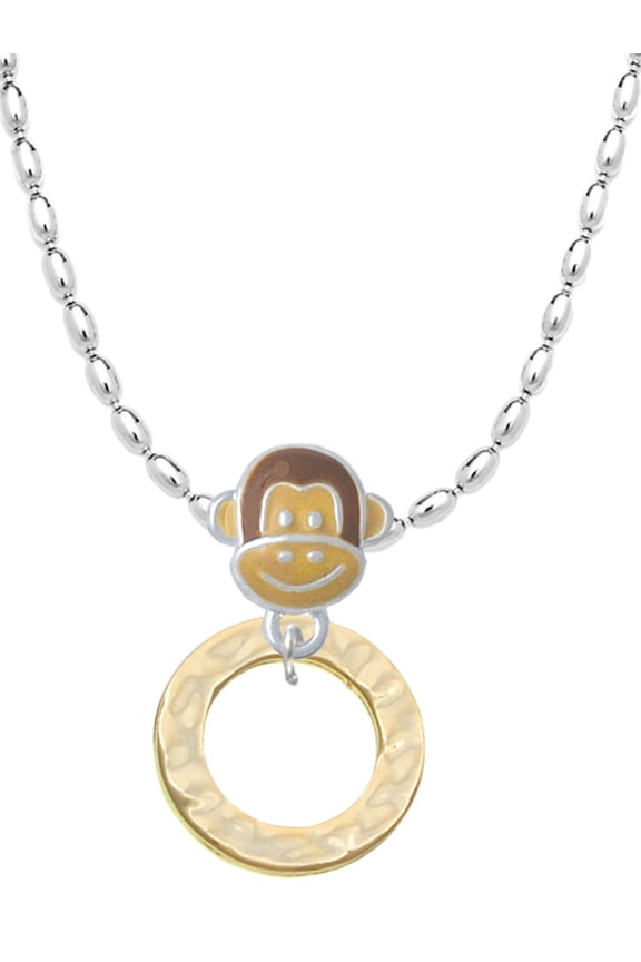 Goldtone Hammered Karma Ring Mia Monkey Charm Necklace