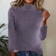 thumbnail image 2 of Holzkary Women's Mock Neck Top Sweater Lightweight Long Sleeve Soft Knit Pullover Tops Plain Crew Neck Thin Jumper Soft Knit Sweater Elegant Warm Winter Sweater Wool Pullover Women Purple M, 2 of 4