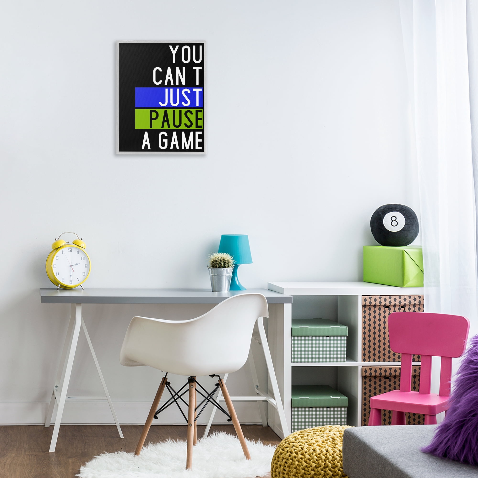 Stupell Industries Can't Pause a Game Typography Painting Gray Framed Art Print Wall Art, 16 x 20