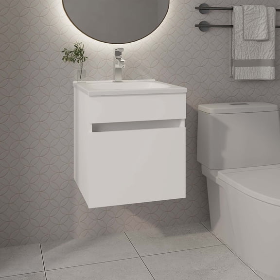 FM FURNITURE Belle Bathroom Floating Vanity with Sink, 1 Door, White