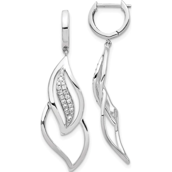 14K White Gold Diamond Hinged Hoop Leaf Design Dangle Earrings (40 X 11) Made In India em5560-025-wa