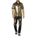 thumbnail image 2 of INSPIRE CHIC Sparkle Disco Shirt for Men's Short Sleeves Button Down Nightclub Party Shirts L Golden, 2 of 5