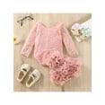 thumbnail image 3 of Qiylii Infant Baby Girls Outfits Set, Lace Long Sleeve Lettering Floral Round Neck Romper Ruffle Briefs Shorts with Removable Brooch,3-24M, 3 of 9