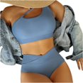 thumbnail image 1 of Women One Shoulder Wrap Bikini Set Push Up High Waisted Two Piece Swimsuits Tummy Control Swimwear, 1 of 8