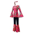 thumbnail image 1 of Toimothcn 70S Disco Womens Clothes Sets Casual Colorful Printed Long Sleeve Shirt Flared Pants With Hairbands 3Pcs Outfit Sets, 1 of 3