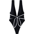 thumbnail image 3 of Roaso Women's Sexy Deep V Neck One Piece Swimsuits Tie Bow Tummy Control Bathing Suit, 3 of 6
