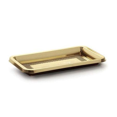 

Alcas 014/21 Mini Rectangular Medoro Plastic Tray 3.35 x 5.31 x 0.31 High with Gold Top and Dark-Brown Bottom - 10 Pieces