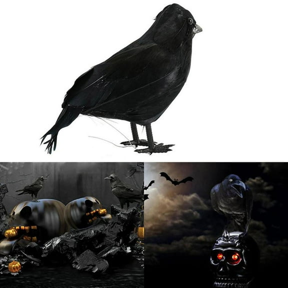 FurNest Crow Bird Black Ravens Fancy Dress Prop Home Decor Halloween Stuffed DIY