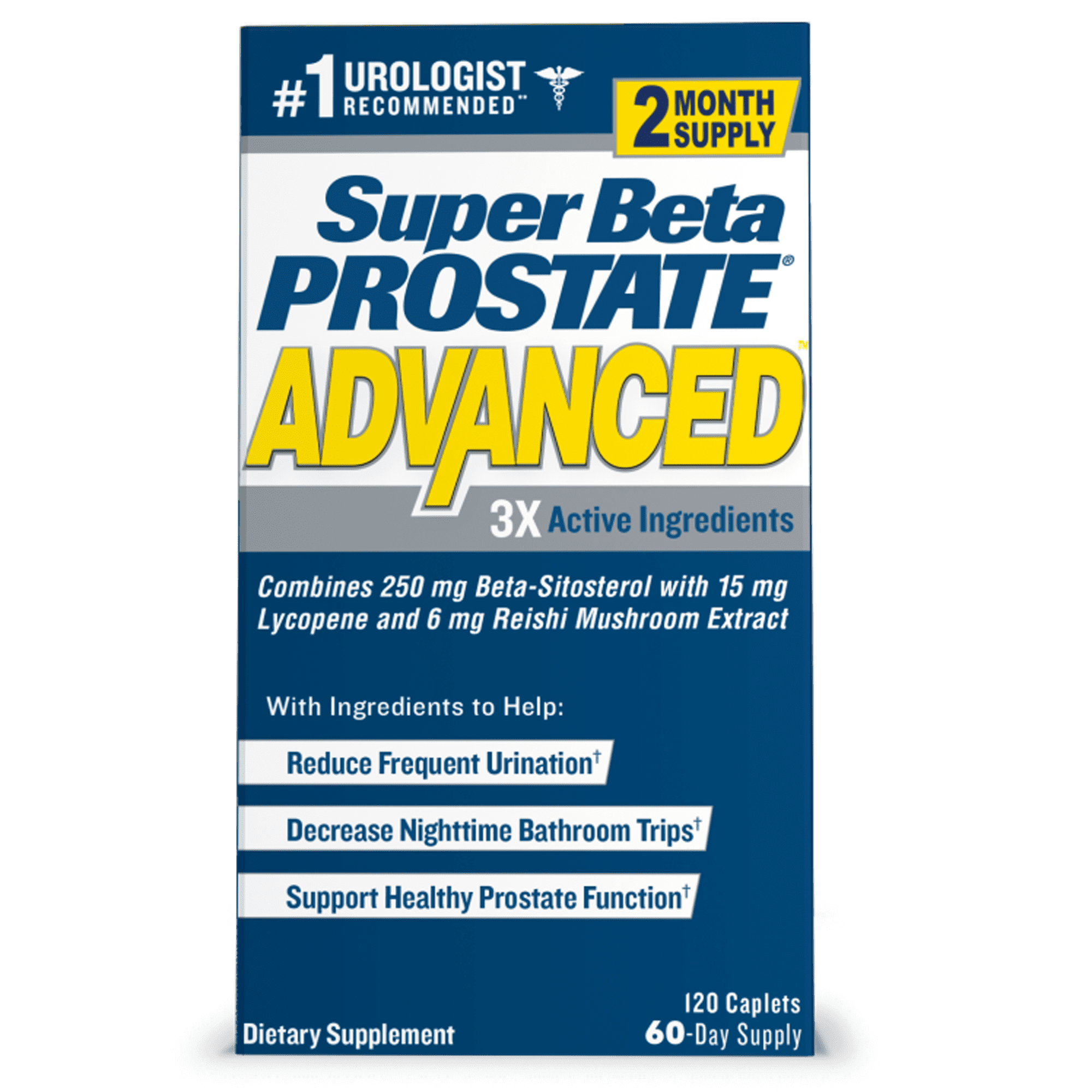 Super Beta Prostate Advanced Male Supplement with Beta-Sitosterol, 120 Caplets, 60 Servings