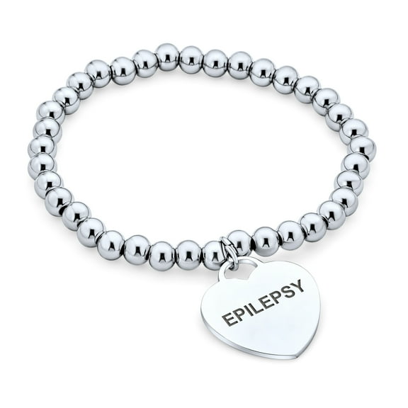 Bling Jewelry Womens Medical ID Bracelet with Heart Charm and Stretchable Stainless Steel Tag