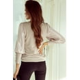 thumbnail image 3 of Plusashion Elegant Khaki Top - Puff Sleeves, Button Cuffs, Comfort Fit, 3 of 7