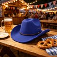 thumbnail image 5 of Risckoth Men's Cowboy Hat Western Style Braided Band Curved Brim Classic Felt Hat, Blue, 5 of 5