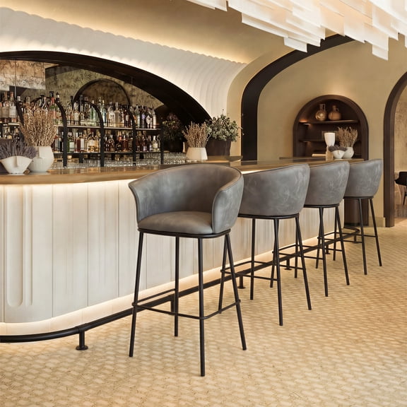 Garston Barstool Gray Barstool, Modern Style, Plush and durable faux leather fabric, Plywood, Indoor Bar