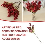 LNCDIS Red Berry Pick Holly Branch Wreath Tree Hanging Decoration Fake Flowers in Vase