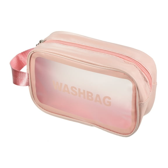 Uxcell 4.7"x8.3"x2.8" Clear Toiletry Bag Makeup Bags with Zipper Handle Pink