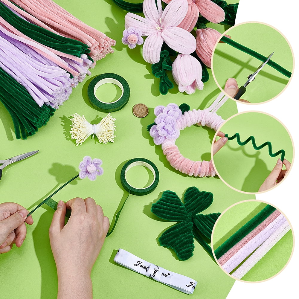 DIY Plush Sticks with Chenille Stems Polyester Ribbons Iron Stick Greeting Cards and Glue Stick with 5Pcs Hot Melt Plastic Glue Sticks