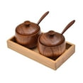 thumbnail image 2 of Tarro de madera para especias perfecl Organizador retro multifuncional con tapa Azucarero 2 frascos, 2 of 8