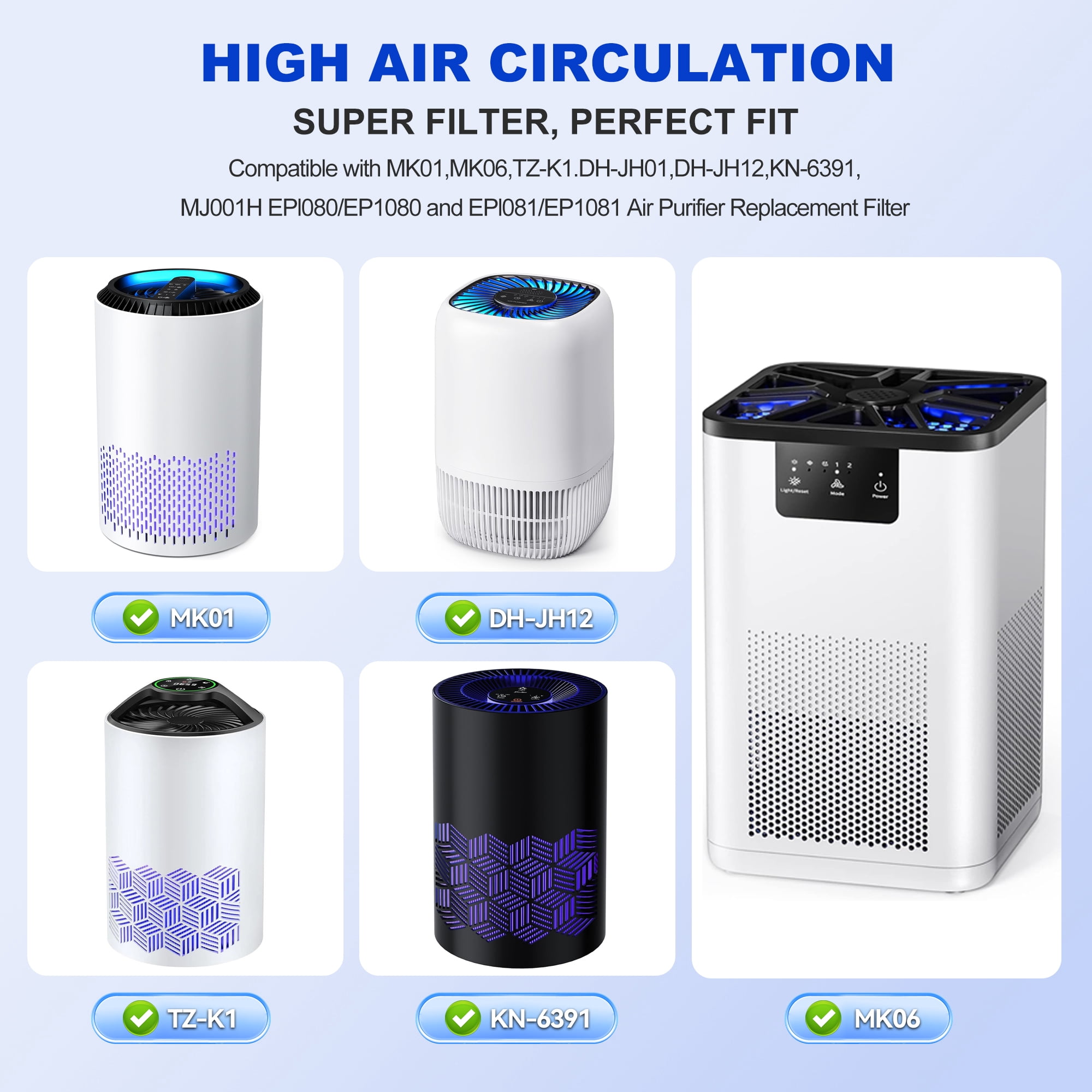 DH-JH01 & DH-JH06 Air Purifier Filter Replacement for AROEVE MK01 & MK06, ToLife TZ-K1, VOOPNU DH-JH12 Air Purifier, H13 True HEPA Activated Carbon Filter, 4 pack