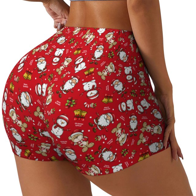 Fotbe Christmas Santa Cartoon Snowman A Shorts Sin Costuras – Shorts Deportivos de Cintura Alta para Mujer, Elásticos para Gimnasio, Yoga, Running o Ciclismo-X-Large