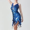 thumbnail image 4 of LYEAA Sequin Dress for Women Party Night Sleeveless V Neck Glittery Mini Dress Backless Elegant Dress Bodycon Solid Color Dress Slip Dress Holiday Dress Stretchy Ball Gown Dress Blue Free Size, 4 of 8