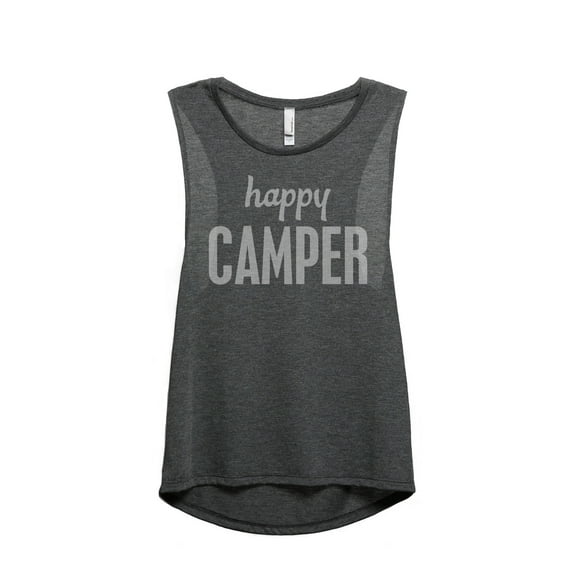 Thread Tank Happy Camper Women's Sleeveless Muscle Tank Top Charcoal 2X-Large
