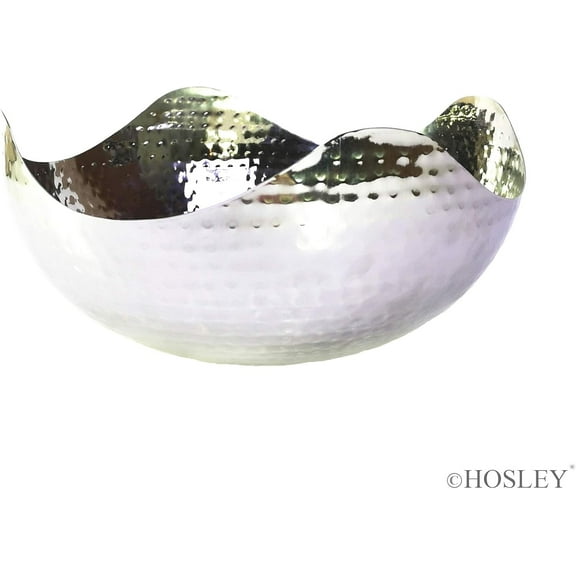 Hosley 10" Long Silver Finish Metal Bowl Modern Elegance for Serving and Decor Contemporary Accent for Stylish Homes Sophisticated