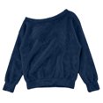 thumbnail image 6 of AKOEE Fuzzy Sweatshirts Off The Shoulder Pullover Long Sleeve Tops for Women Casual Loose Plush Sweaters (2XL, Navy), 6 of 8