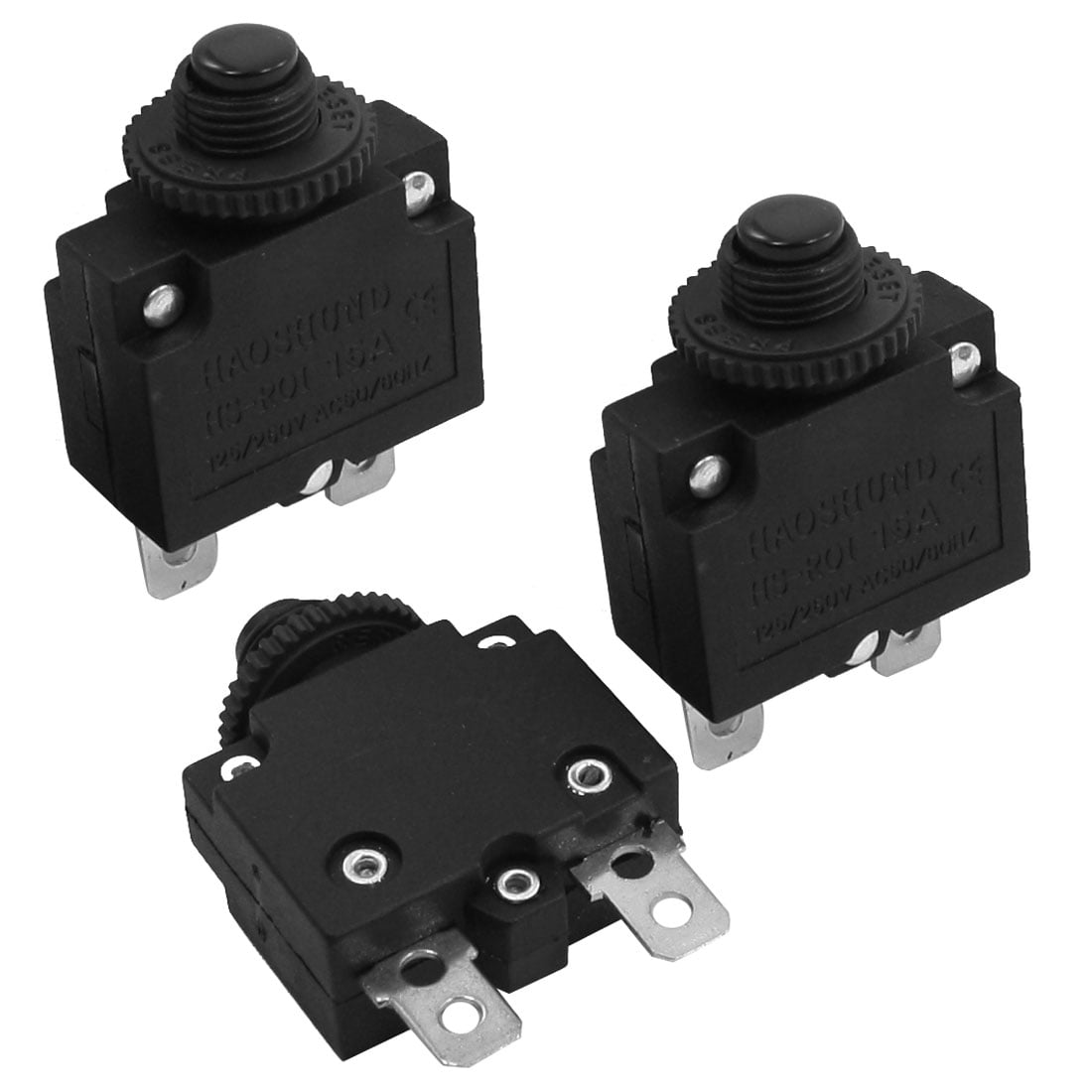 Black Plastic Thermal Protection Circuit Breaker 125/250V 15A 3Pcs