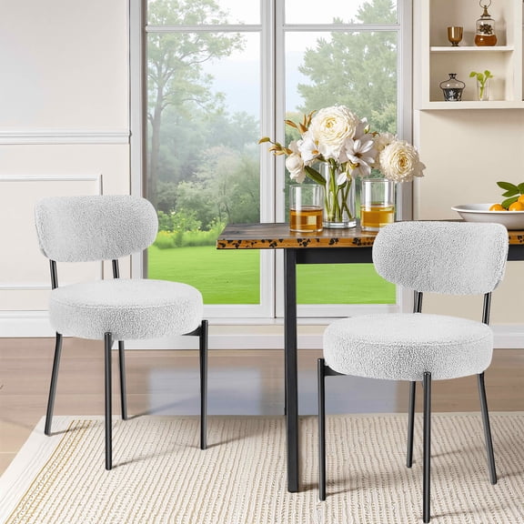 MAYEERTY Comfort Dining Chair White Seat Cushion Black Steel Frame Upholstered Backrest Dining Room Bedroom Set of 2