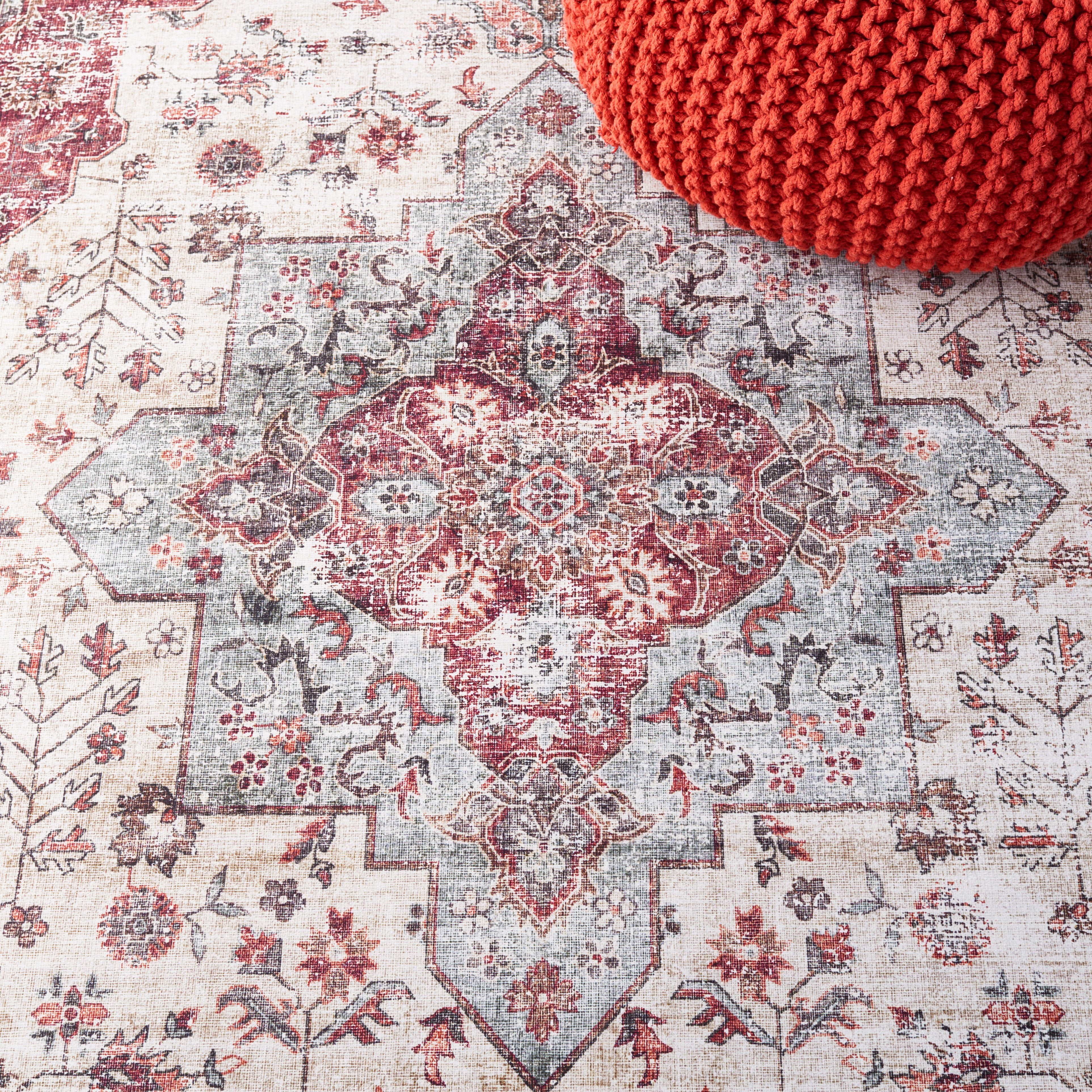 Safavieh Tucson Nazca Oriental Machine Washable Area Rug, Beige Green/Rust, 3' x 5'