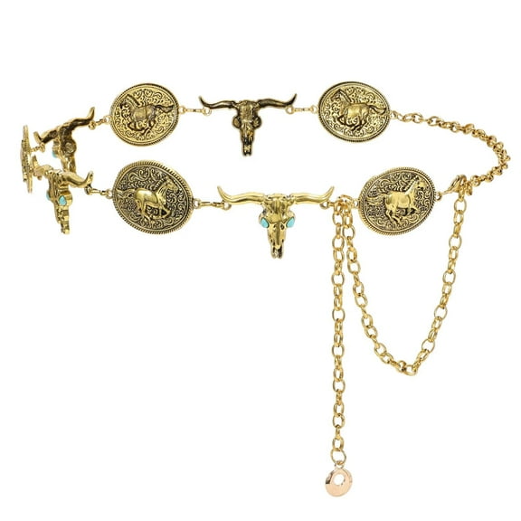 JASGOOD Western Chian Belts for Women Vintage Cowgirl Metal Waist Belt for Jeans Dresses