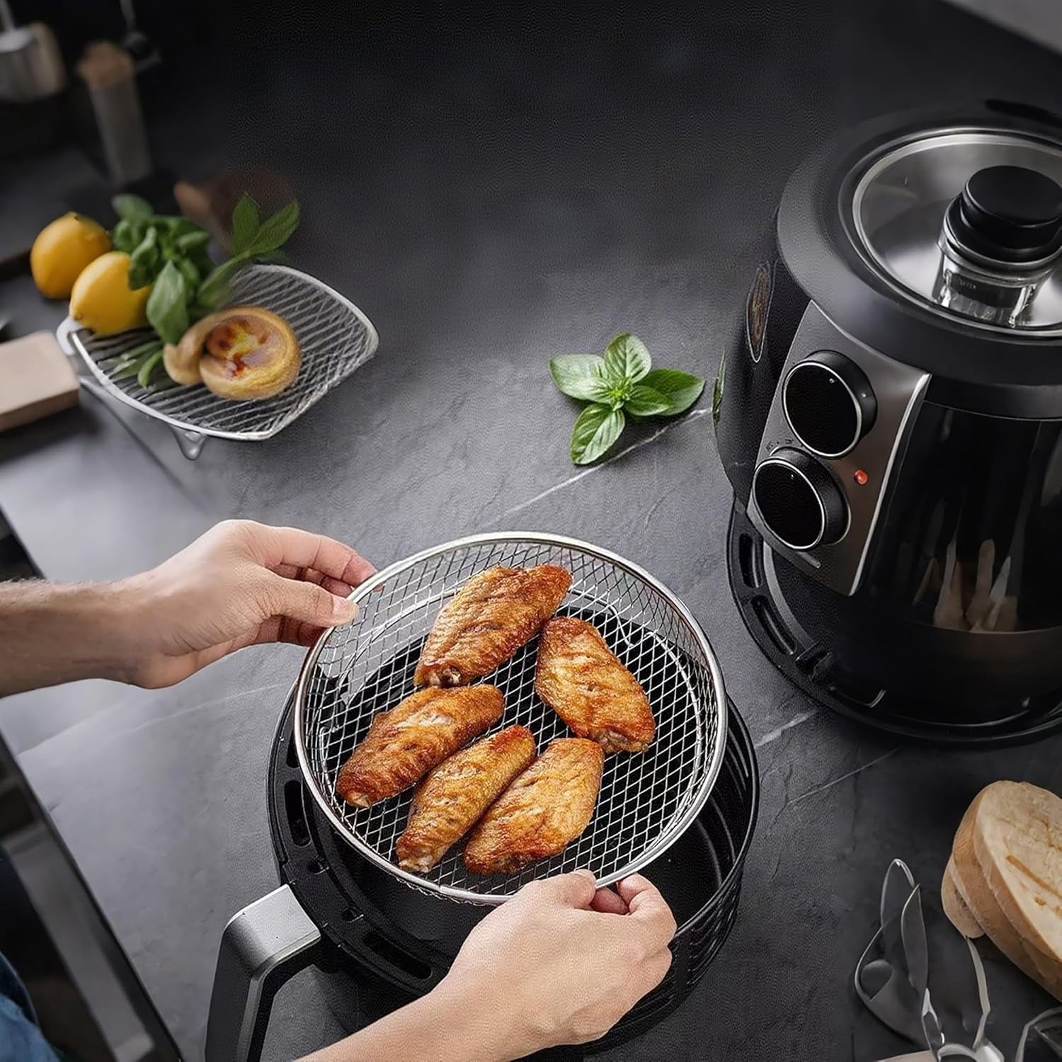GoXteam Air Fryer Racks 3Pcs Stackable Set, Stainless Steel Mesh Baskets, Multi-Use for Air Fryer, Steamer, Oven, Dishwasher Safe (7.8in Round)