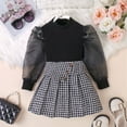 thumbnail image 3 of Toddler Baby Girls Clothes Plaid Skirt Set 2PCS Puff Sleeve Top and Pleated Girls Plaid Skirt Set Dress Outfit Girls Outfits Fall Winter for Birthday Gifts Size 4-5, 3 of 9