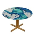 thumbnail image 3 of Awypu  Mermaid Round Fitted Tablecloth, Blue Round Table Cloth with Elastic Edged, Waterproof Wipeable Table Cover White, 3 of 7