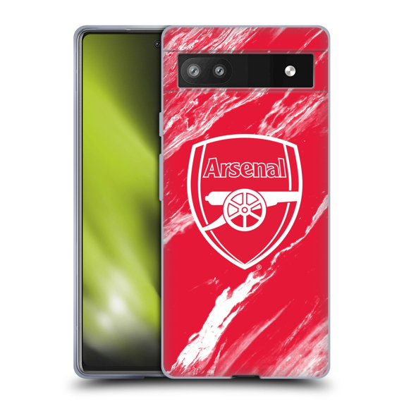 Head Case Designs Officially Licensed Arsenal FC Crest Patterns Red Marble Soft Gel Case Compatible with Google Pixel 6a