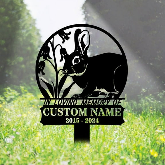 Handmadetneonsign Rabbit Memorial Metal With Stake, Rabbit Pet Metal Name Sign Stake, Wild Life Metal Stake Decor 50612