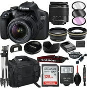 Canon EOS 2000D (Rebel T7) DSLR Camera with 18-55mm f/3.5-5.6 Zoom Lens + + 128GB Card, Tripod, Flash, and One Stop Shop Cloth