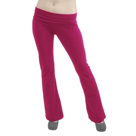 Vivian's Fashions Yoga Pants - Full Length, Misses Size (Fuchsia, S)