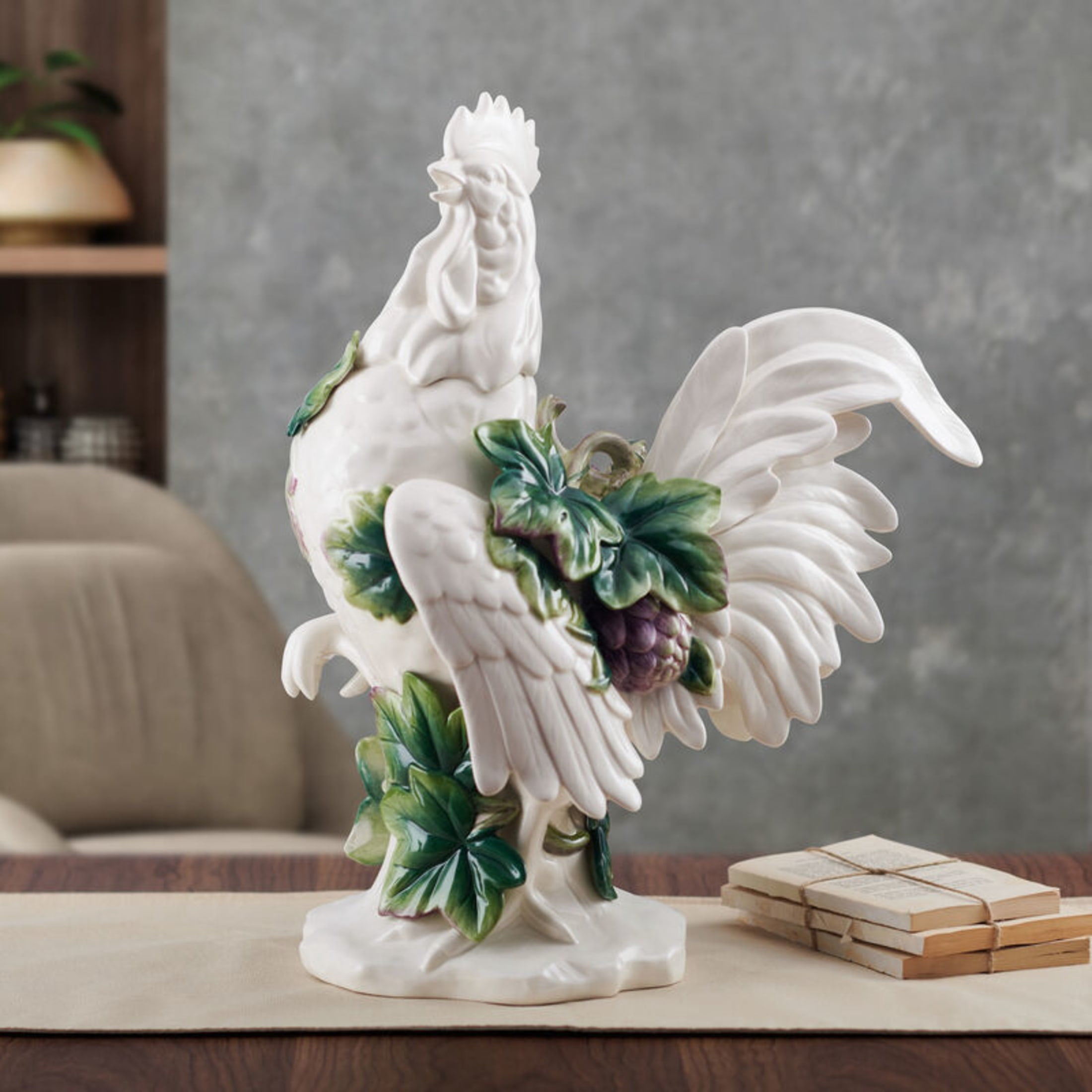 Fitz and Floyd Sicily 19" Green Rooster Earthenware Decorative Figurine