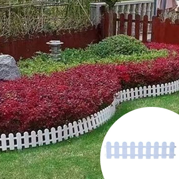 Garden Fence, Plastic Yard Fence, Small White Mini Fence for Flower Bed Edging with Ground Studs, Durable Easy Assembly and Portable Home Garden Border Protection
