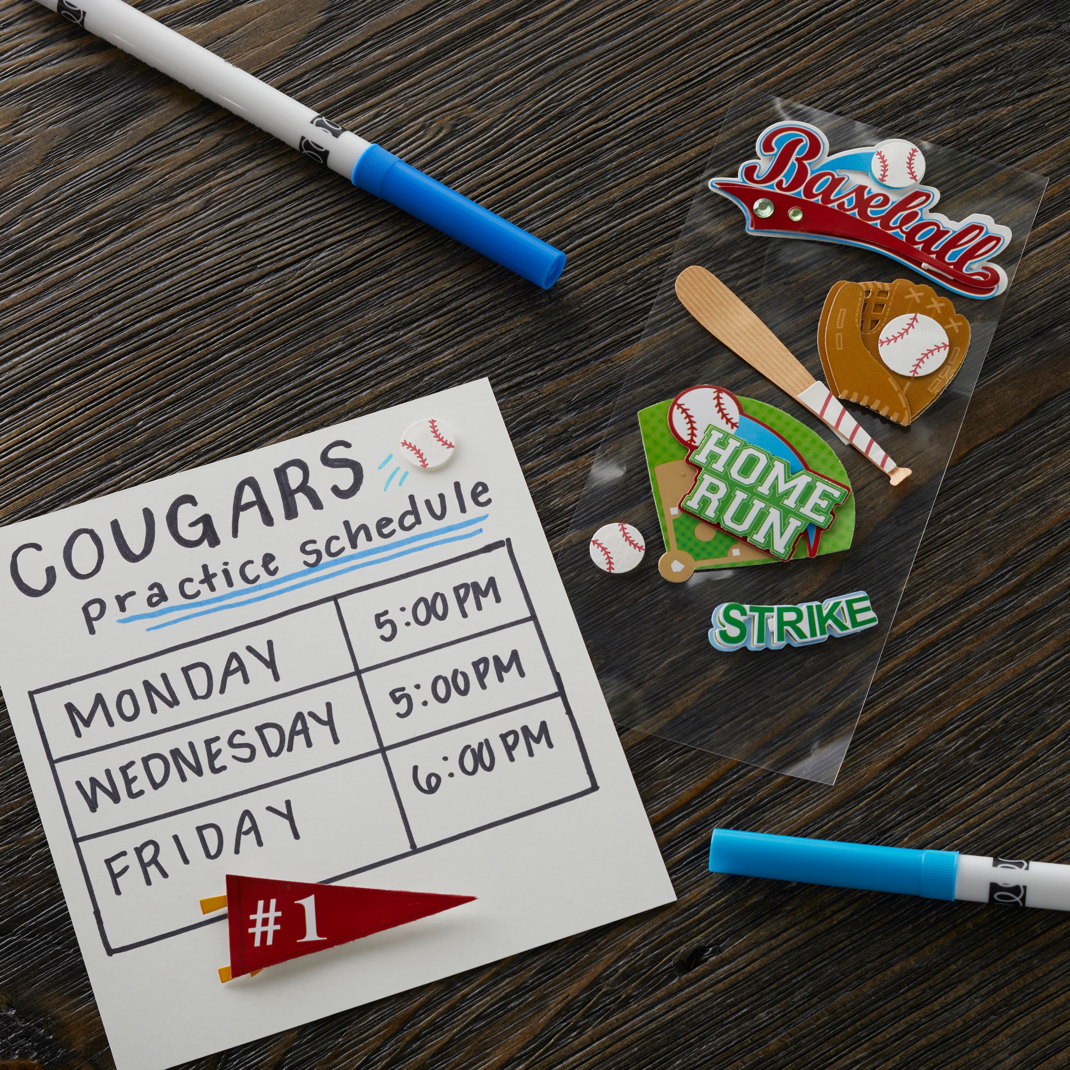 Recollections Baseball Dimensional Stickers, 12 Pack