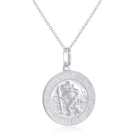 Large Round Silk Pendant - Real 925 Sterling Silver Saint Christopher