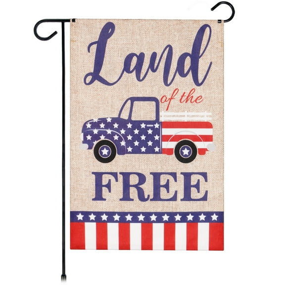 G128 Garden Flag Patriotic Decoration Land of the Free American Truck 12"x18" Burlap Polyester