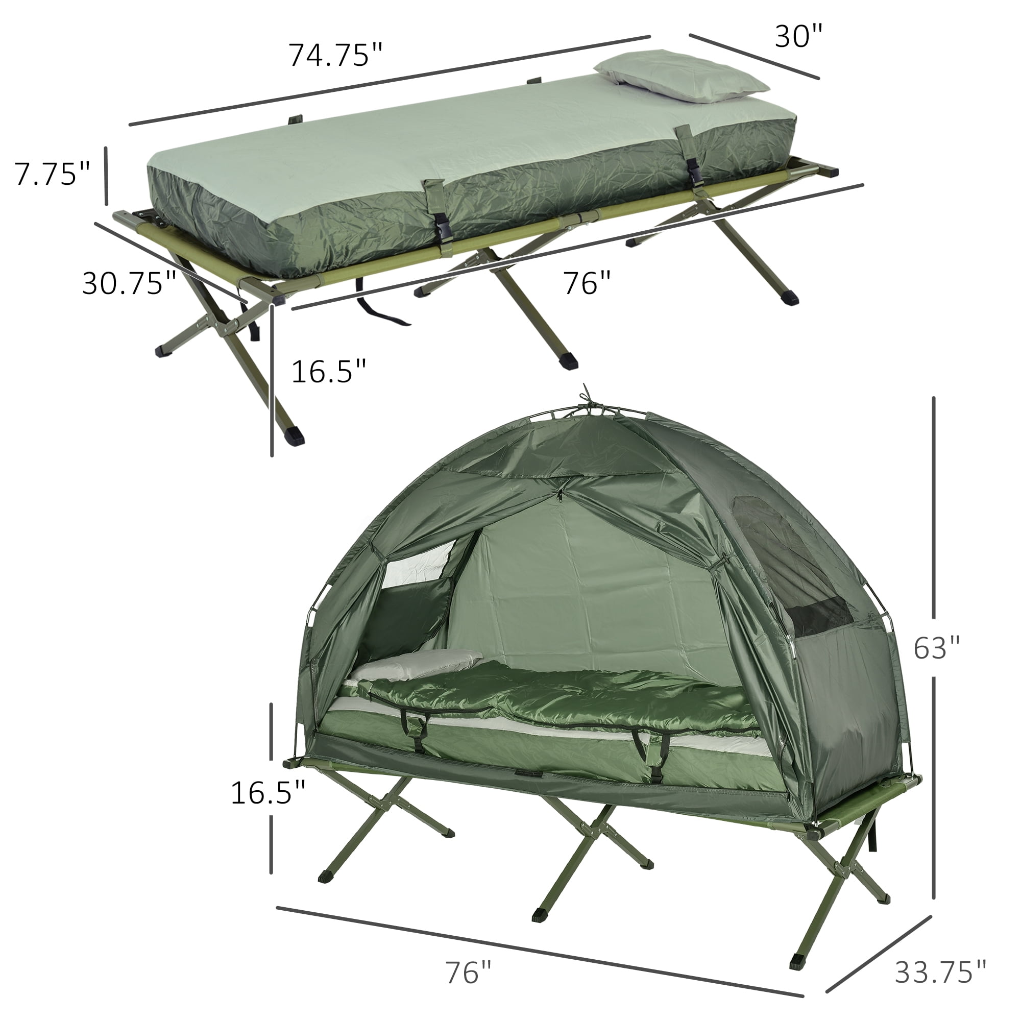 Outsunny Portable Camping Cot Tent with Air Mattress, Sleeping Bag, and  Pillow