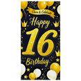 thumbnail image 2 of Black Background Golden Theme 16th Birthday Banner Happy Birthday Party Decorations Backdrop Photo Booth Props Balloon Crown Stars Party Supplies, 2 of 7