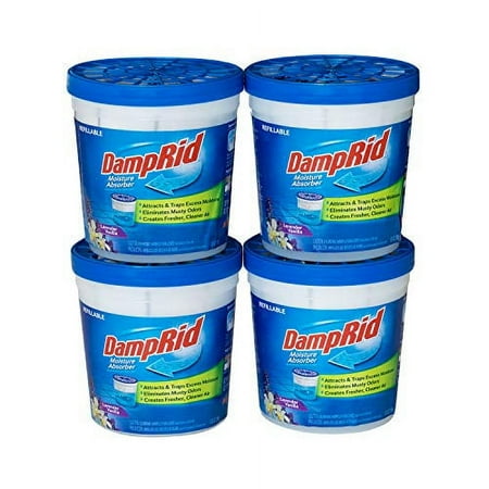 DampRid Lavender Vanilla Refillable Absorber Traps Moisture for Fresher, Cleaner Air, 4 Pack, Blue, 10.5 Ounces