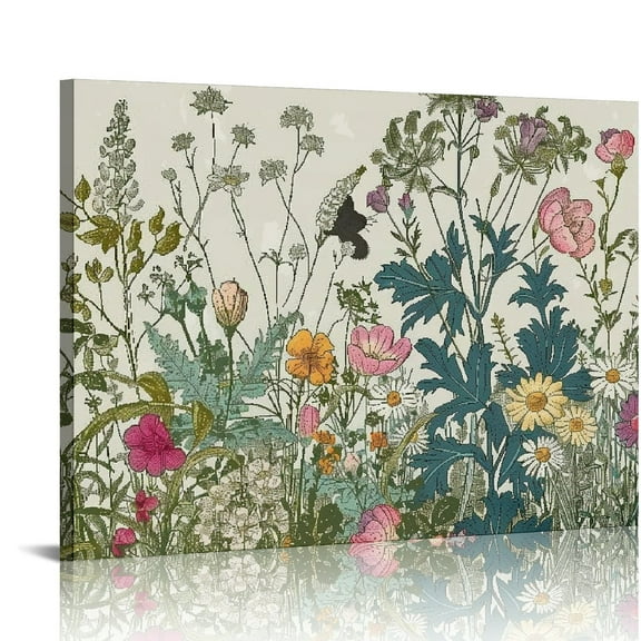 Fenyluxe Wildflower Canvas Large Wall Art Vintage Floral Pictures Colorful Botanical Painting Prints Artwork Flower Plants Wall Decorations for Living Room Bedroom Home Office 20x16 in/16x12 in