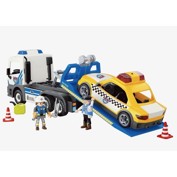 Tiny Force Tow Truck Toy with Taxi, Toy Truck Playset for Boys & Girls, Includes 2 Action Figures & Accessories, Lights & Sounds, Ages 4