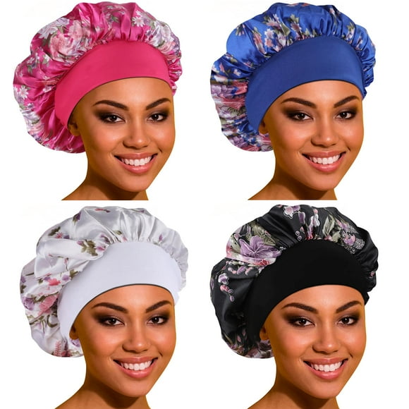 Gorro de satén ROYBENS para dormir, paquete de 4 gorros grandes para mujer